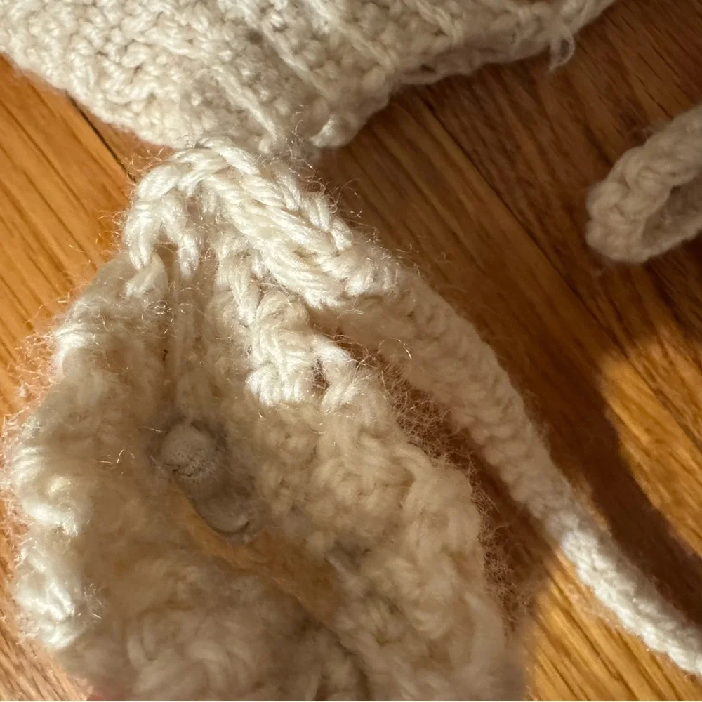 Handmade Cream knit / Crocheted Baby Mittens (soft wool) for 12 month old baby